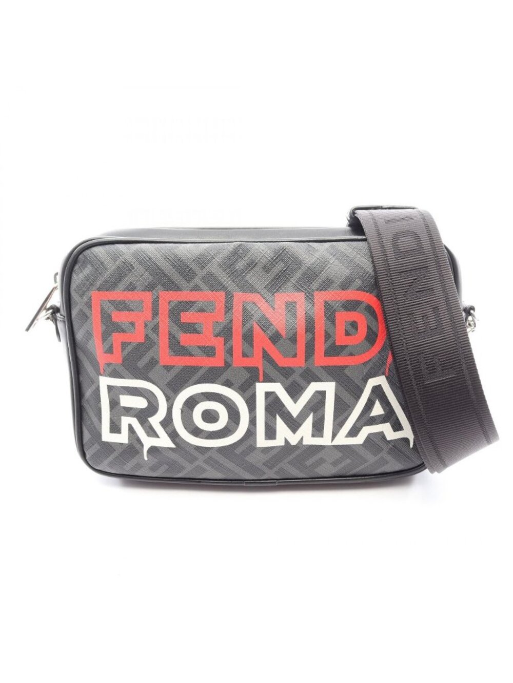 Fendi Shoulder Bag Black Gray Leather Square